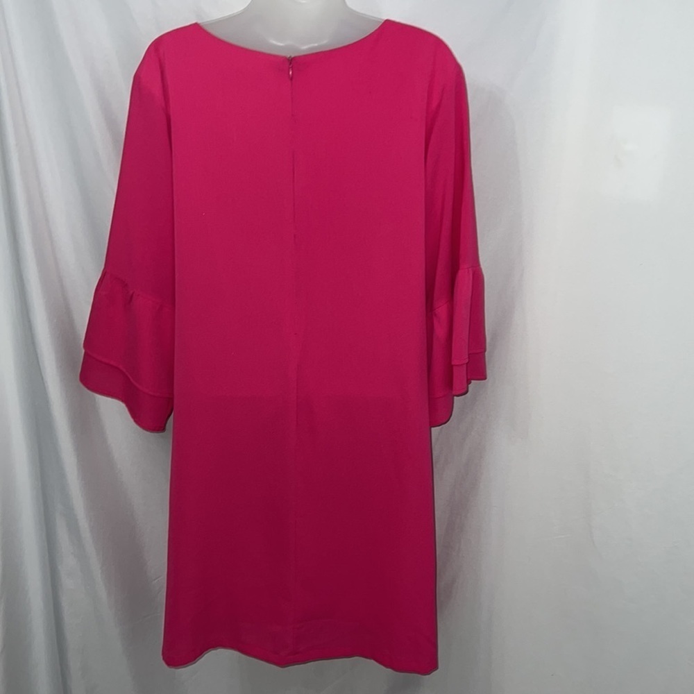 Belongsci Womens Vibrant Pink V-Neck Shift Dress with Ruffle Sleeves Size XL - Picture 4 of 7